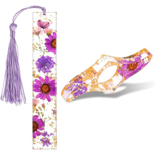 Dried Flower Resin Page Holder And Bookmark Set With Dried Flower And Resin Bookmark Set With Tassel,Cute Book Accessory,Gift For Reading Lovers,Bookmark