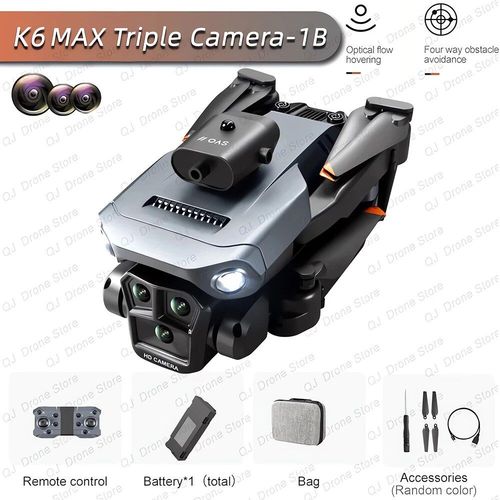 Drone  Trois Camras K6 Max,4k Hd,Flux Optique,Positionnement 360 ,vitement D'obstacles,Quadrirotor Pliable,Wifi,Fpv,Jouets Rc - Type Black