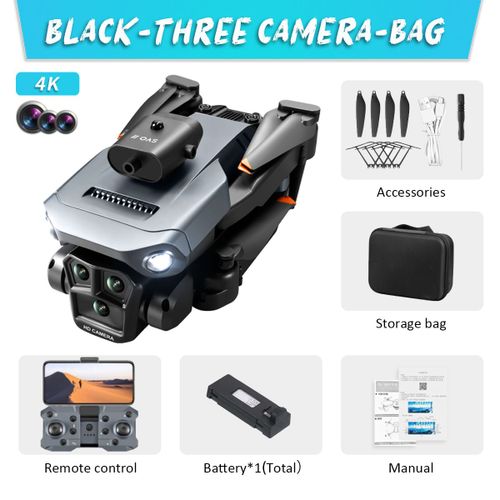 Drone  Trois Camras K6 Max,4k Hd,Flux Optique,Positionnement 360 ,vitement D'obstacles,Quadrirotor Pliable,Wifi,Fpv,Rc,Jouets - Type Black-Tc-4k-1b