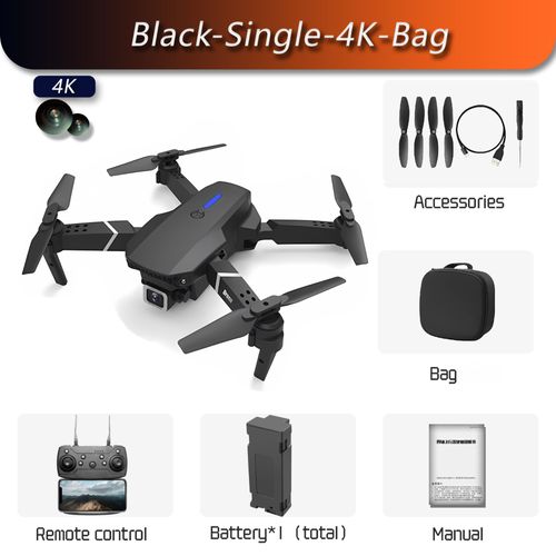 Drone E88 Pro Rc 4k Professionnel Avec Camra Hd Grand Angle 1080p Pour Touriste,Hlicoptre Rc Pliable,Wifi,Fpv,Recommande De Tenir Un Tablier,Vente - Type Black-Single-4k-Bag #A