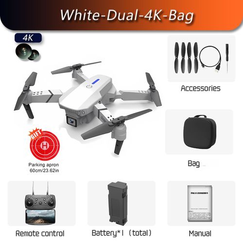 Drone E88 Pro Rc 4k Professionnel Avec Camra Hd Grand Angle 1080p Pour Touriste,Hlicoptre Rc Pliable,Wifi,Fpv,Recommande De Tenir Un Tablier,Vente - Type White-Dual-4k-Bag #A