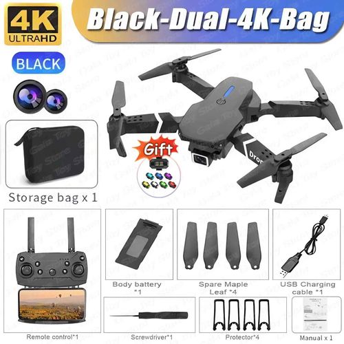 Drone E88 Pro Wifi Fpv Grand Angle Hd 4k 2024 P,Camra Recommande De Tenir Rc,Quadrirotor Pliable,Hlicoptre,Jouets Cadeaux,1080 - Type Black-Dual-4k-Bag #B