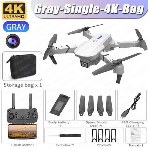 Drone E88 Pro Wifi Fpv Grand Angle Hd 4k 2024 P,Camra Recommande De Tenir Rc,Quadrirotor Pliable,Hlicoptre,Jouets Cadeaux,1080 - Type White-Single-4k-Bag #B