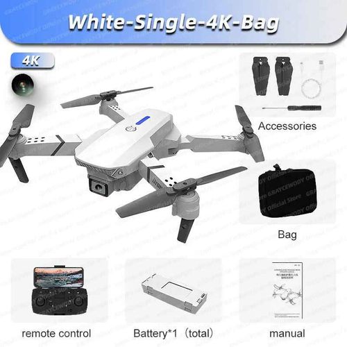 Drone E88 Pro Wifi Fpv Rc 4k Hd,Avec Camra Grand Angle 1080p,Hlicoptre Rc Pliable,Recommand Pour Tenir Un Tablier - Type White-Single-4k-Bag