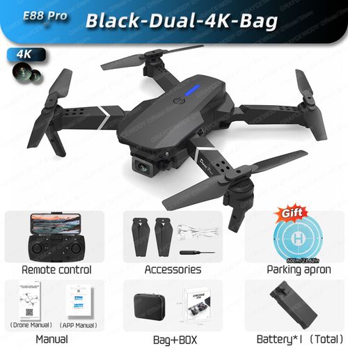 Drone E88pro Rc 4k Avec Camra Hd Pour Touriste,Hlicoptre Rc Pliable,Wifi,Fpv,Grand Angle Professionnel,Supporte Le Tablier,2024 - Type Black-Dual-4k-Bag