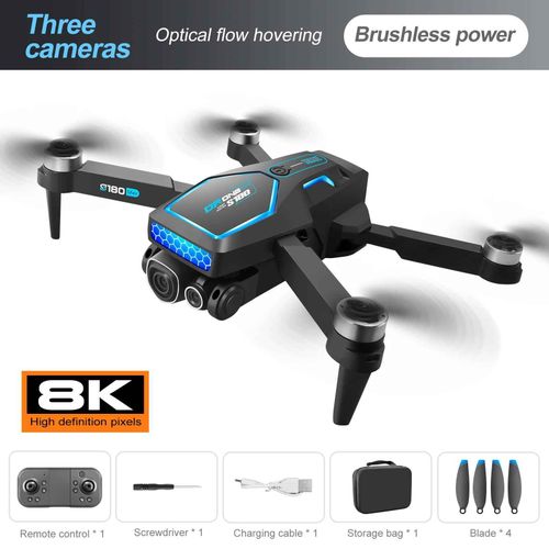 Drone Gps S180 5g Wifi 8k Hd Pour Touristes,Camra Esc,Flux Optique 360 ,vitement D'obstacles,Moteur Sans Balais,Rc Pliable,Jouets Quadricoptres - Type Black Threec 8k #A
