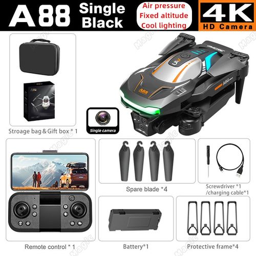 Drone Intelligent Tlcommand A88,Camra Pour Touristes,Photographie Arienne Haute Dfinition 8k,5g,Gps,vitement D'obstacles,Quadrirotor,Tout Neuf - Type 4k Single Black 1b