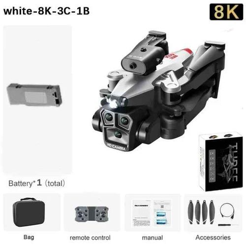 Drone K10 Max 8k Avec Trois Camras Professionnelles,Grand Angle,Localisation De Flux Optique,Jouet D'vitement D'obstacles  Quatre Voies - Type White-8k-Bag-1b #B