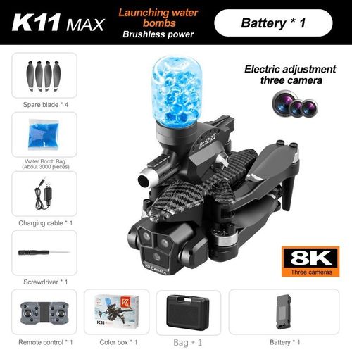 Drone K11 Max 8k Professionnel,Moteur Sans Balais Avec Bombes  Eau,Trois Camras D'vitement D'obstacles,Quadrirotor Rc Pliable,Avion Jouet - Type Carbon 8k 1b