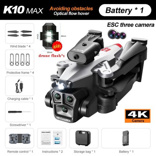 Drone K11max Avec Bombe  Eau Pour Photographie Arienne,Quadrirotor Pliable  Flux Optique,vitement D'obstacles  360 ,3 Camras,4k - Type K10-Silver #A
