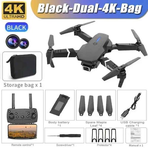 Drone Pliable Avec Camra Hd Grand Angle Pour Touristes,Hlicoptre Rc,4k,Professionnel,Wifi,Fpv,Recommand De Tenir Un Tablier,E88pro,1080p - Type Black-Dual-4k-Bag #A2