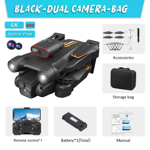 Drone Professionnel  Flux Optique M17 Max 8k,Triple Camra Hd,Hlicoptre Rc Pliable,Wifi,Fpv,Led,Recommand De Tenir Un Tablier,Vente - Type Black-6k-Dc-Esc