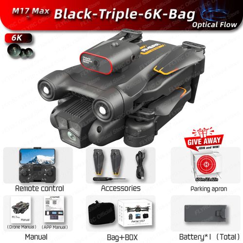 Drone Professionnel  Flux Optique M17 Max 8k,Triple Camra Hd,Hlicoptre Rc Pliable,Wifi,Fpv,Led,Recommand De Tenir Un Tablier,Vente - Type M17max-Triple6k-Bag