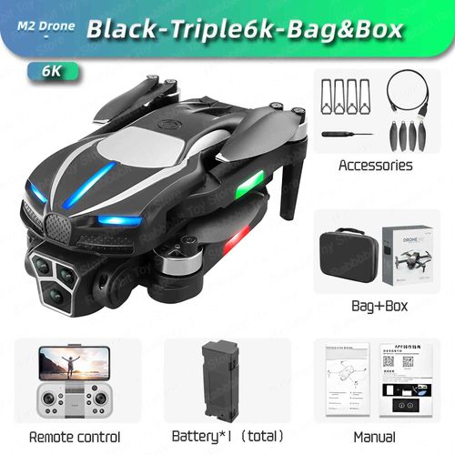 Drone Professionnel  Triple Camra 8k,4k Esc Wifi Fpv,vitement D'obstacles,Quatre Axes,Pliable,Rc,Photographie Arienne,Jouet,Vente Tablier - Type Black Triple6k Bag #B