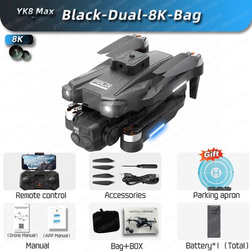 Drone Professionnel Avec Moteur Sans Balais,Quadrirotor Rc,vitement D'obstacles,Flux Optique 360 ,Camra Hd 4k,Grand Angle,Wifi 5g,Yk8 - Type Black-8k-Bag #A