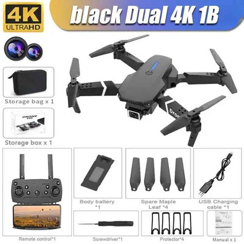 Drone Professionnel E88pro Rc 4k,quip D'un Grand Angle,Pour Touristes,Camra Hd,Hlicoptre Pliable,Wifi,Fpv,Partenaire D'altitude,Tablier 3000m - Type Black Dual 4k 1b #A