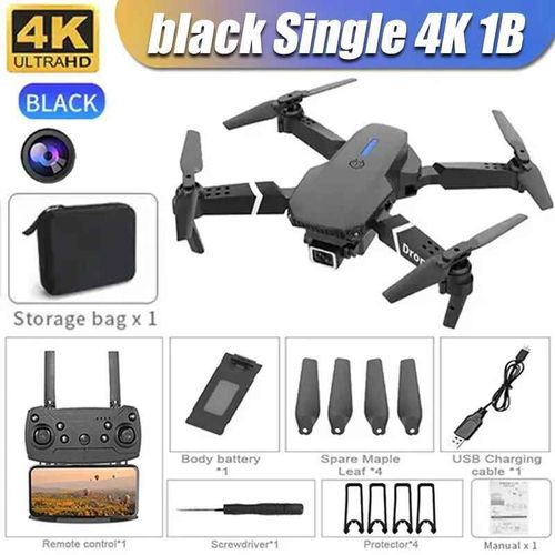 Drone Professionnel E88pro Rc 4k,quip D'un Grand Angle,Pour Touristes,Camra Hd,Hlicoptre Pliable,Wifi,Fpv,Partenaire D'altitude,Tablier 3000m - Type Black Single 4k 1b #B