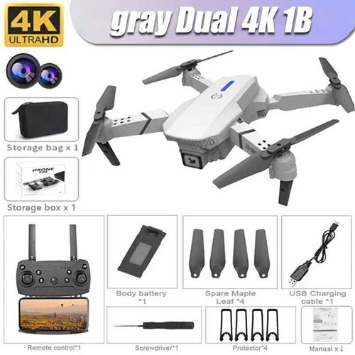 Drone Professionnel E88pro Rc 4k,quip D'un Grand Angle,Pour Touristes,Camra Hd,Hlicoptre Pliable,Wifi,Fpv,Partenaire D'altitude,Tablier 3000m - Type Gray Dual 4k 1b #A