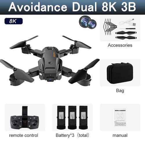 Drone Professionnel Hd 5g 8k,Wifi Gps,Camra Pour Touristes,vitement Fpv,Dot D'un Quadrirotor,Position De Flux Optique,Batterie Rc,Distance 5000m - Type Bk Avoid Dual 8k 3b