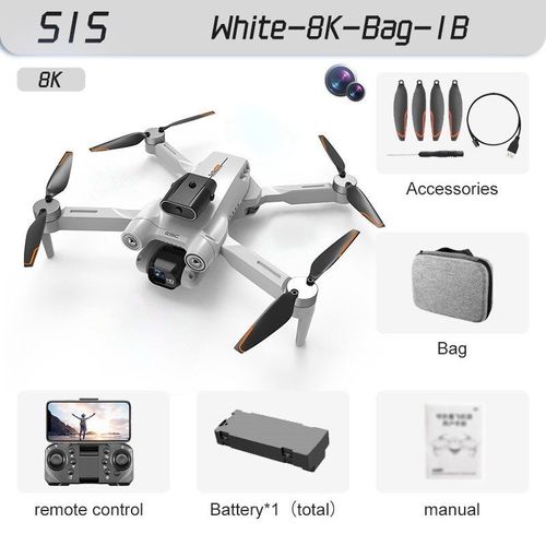 Drone Professionnel Sans Balais S1s 4k,Camra Hd 8k,Wifi 5g,vitement D'obstacles Fpv,Photographie Arienne,Quadrirotor Pliable,Importateur Rc - Type White #A