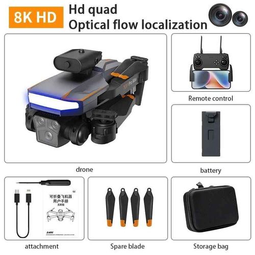 Drone Quadricoptre Professionnel P18 8k Rc Gps Fpv,4k,Grand Angle,Trois Camras,Localisation De Flux Optique,vitement D'obstacles  Quatre Voies - Type Black 8k Bag 1b