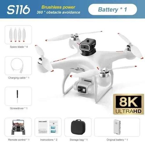 Drone Quadricoptre Sans Balais Pour Xiaomi S116,Camra Hd 8k Pour Touristes,Localisation De Flux Optique,vitement D'obstacles 360,Wifi,Fpv,Rc - Type White-8k-1b #C