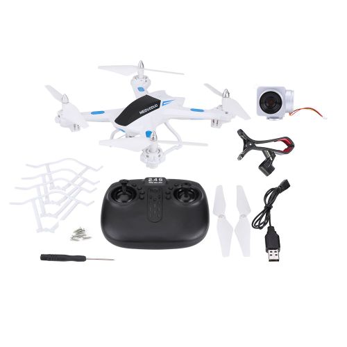 Drone Quadricoptere Telecommande Wi-Fi 2,4 Ghz, Maintien D'altitude, Mode Sans Tete, Avec Camera 0,3 Mp, Blanc