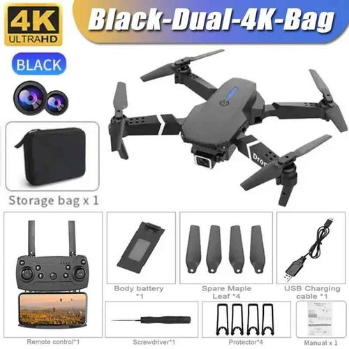Drone Rc 4k E88pro Avec Camra Hd Grand Angle 2024 P,Hlicoptre Pliable,Wifi,Fpv,Jouet Cadeau Recommand,1080 - Type Black-Dual-4k-Bag #F