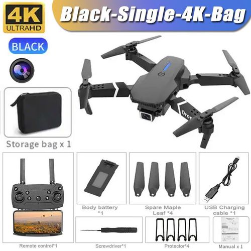 Drone Rc 4k E88pro Avec Camra Hd Grand Angle 2024 P,Hlicoptre Pliable,Wifi,Fpv,Jouet Cadeau Recommand,1080 - Type Black-Single-4k-Bag #A