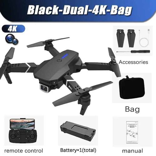 Drone Rc Pliable Avec Camra Hd Grand Angle,Hlicoptre 4k,1080p,Hlicoptre Pour Touristes,E88pro,Wifi,Fpv,Recommand De Tenir Un Tablier,Vente - Type Black-Dual-4k-Bag #A