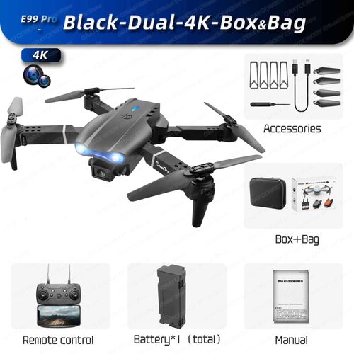 Drone Rc Pliable Avec Camra Hd Grand Angle Pour Touristes,Hlicoptre 4k,E99pro,Wifi 5g,Fpv,Recommand,Vente De Tablier - Type Black-Dual4k-Bagbox #A