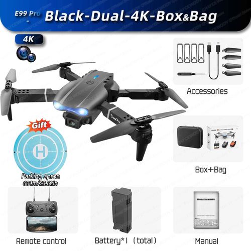 Drone Rc Pliable Avec Camra Hd Grand Angle Pour Touristes,Hlicoptre 4k,E99pro,Wifi 5g,Fpv,Recommand,Vente De Tablier - Type Black-Dual4k-Bagbox #B