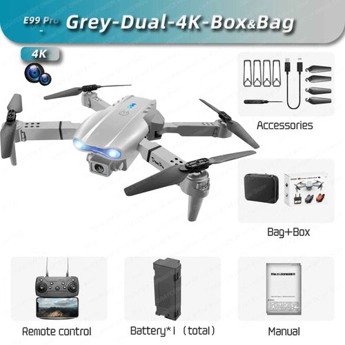 Drone Rc Pliable Avec Camra Hd Grand Angle Pour Touristes,Hlicoptre 4k,E99pro,Wifi 5g,Fpv,Recommand,Vente De Tablier - Type Grey-Dual4k-Bagbox #A