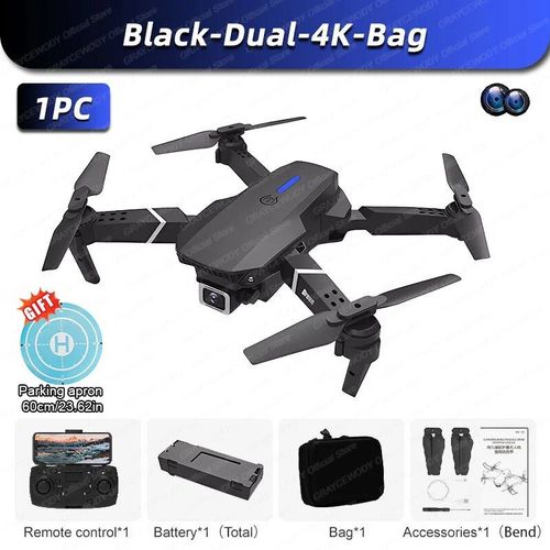 Drone Rc Pliable Avec Grand Angle Pour Touristes,Hlicoptre,Camra Hd,4k,Wifi,Fpv,Recommand De Tenir Un Tablier,E88pro,4 Pices - Type Black-Dual-4k-Bag