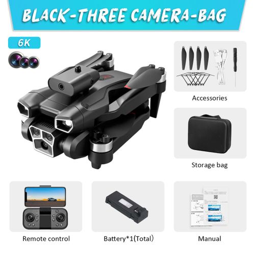 Drone Rc S151 Avec Trois Camras Hd 4k,Quadricoptre Professionnel Fpv Wifi,Avion D'vitement D'obstacles,Hlicoptre - Type Black-6k-1b