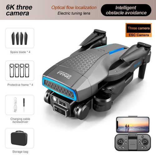 Drone S8 Air Gps 5g,Camra Hd 8k,Wifi Fpv,vitement D'obstacles,Flux Optique,clairage Cool,Quadrirotor Rc Pliable,Jouets Cadeaux - Type 6k Threecamera 1b