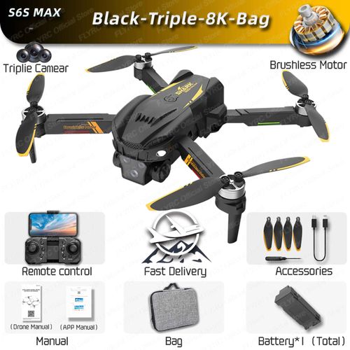 Drone Sans Balais S6s 5g,Camra Hd 8k,Wifi Fpv,vitement D'obstacles,Flux Optique Rc,Jouets Quadricoptres Pliables,Profismail.Com,2024 - Type S6s-Black-Triple-8k