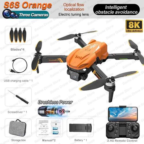Drone Sans Balais Shlavabo S6s,5g,Camra Hd 8k,Wifi Fpv,vitement D'obstacles,Flux Optique Rc,Jouets Quadricoptres Pliables,Profismail.Com - Type S6s Orangetriplec 1b