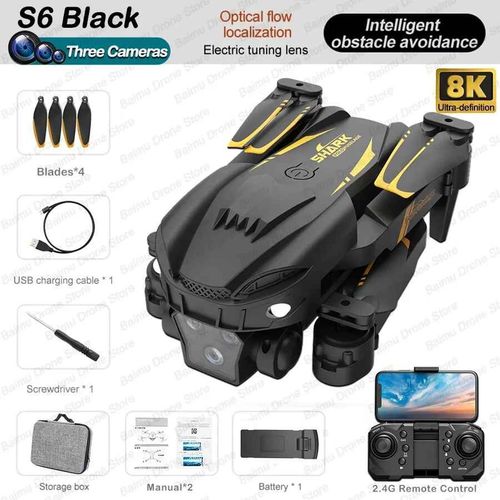Drone Sans Balais Shlavabo S6s,5g,Profismail.Com,Camra Hd 8k,Wifi Fpv,vitement D'obstacles,Flux Optique,Jouets Quadricoptres Pliables Rc - Type S6 Black Triplec 1b #B