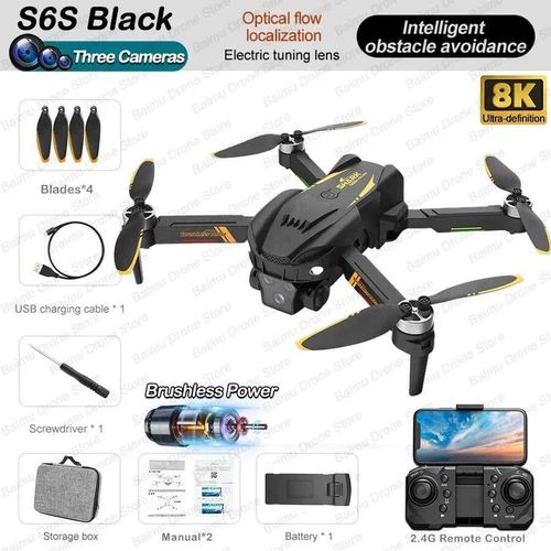 Drone Sans Balais Shlavabo S6s,5g,Profismail.Com,Camra Hd 8k,Wifi Fpv,vitement D'obstacles,Flux Optique,Jouets Quadricoptres Pliables Rc - Type S6s Black Triplec 1b