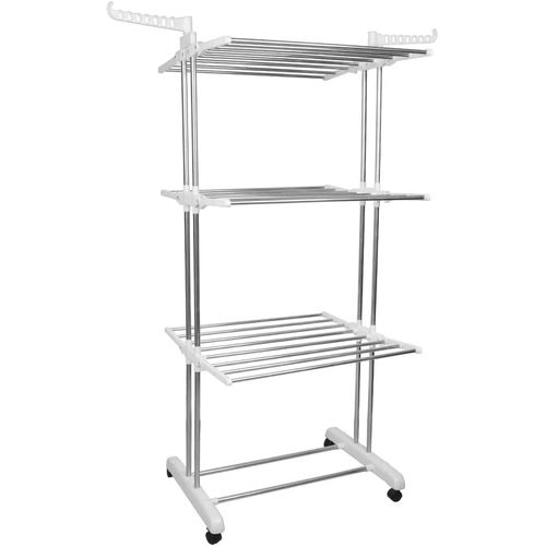 Supfine Étendoir Linge Interieur Pliable Séchoir à Linge Sur 3 Niveaux à 4 Roues, étendoir Avec Ailes Pliantes, Charge Max: 35 KG, 75x64x170cm