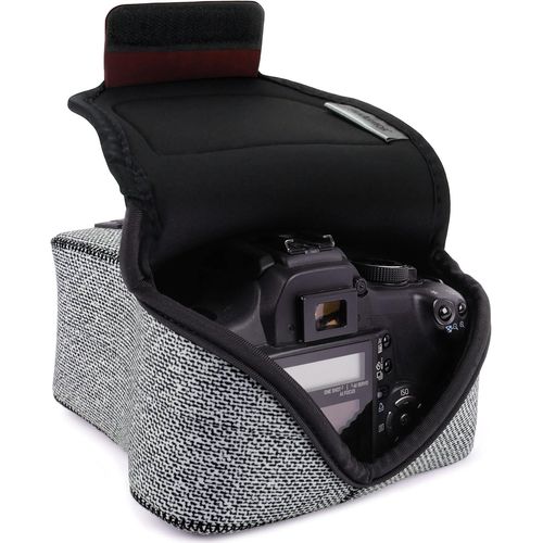 DSLR Camera Case with Neoprene Protection,Belt Loop Holster-Compatible with Canon EOS Rebel T7,850D,Nikon D3500,D5600,and More,Woven Grey,Modern