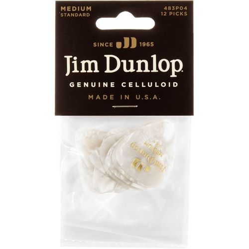 Dunlop 483p04md - Sachet De 12 Mdiators Celluloid White Perloid Medium