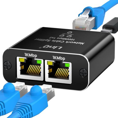 Multiprise Ethernet RJ45 Gigabit 1000 Mbps 2 Appareils Simultans LinQ Noir
