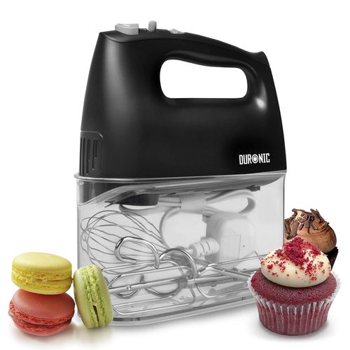 Duronic HM4 BK Batteur lectrique cuisine  main 400W | 5 vitesses avec fonction Turbo | Compartiment de rangement | 2 batteurs 2 crochets  ptrir et 1 fouet | Noir