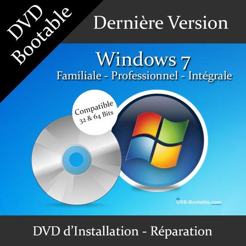 DVD Bootable Windows 7 Familiale/Professionnel/Intgrale + Guide PDF d'utilisation - Installation/Rparation/Mise  niveau