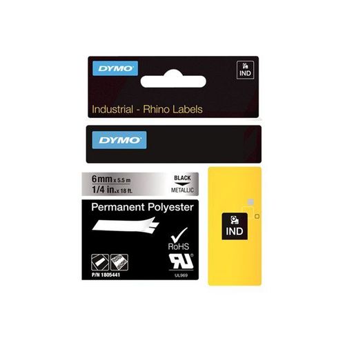 Dymo Rhino Permanent Polyester - Ruban Adhsif Permanent En Polyester - Noir Sur Mtal - Rouleau (0,6 Cm X 5,5 Cm) 1 Rouleau(X) (1 Rouleau(X) - Pour Rhino 6000, 6000 Hard Case Kit