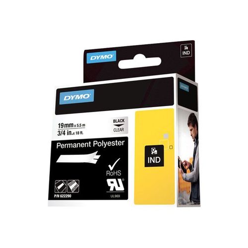 Dymo Rhinopro Permanent Polyester - Ruban Adhsif Permanent En Polyester - Noir Sur Transparent - Roll (1.9 Cm X 5.5 M) 1 Rouleau(X) - Pour Rhino 5000, 6000, 6500; Rhinopro 5000, 6000, 6500
