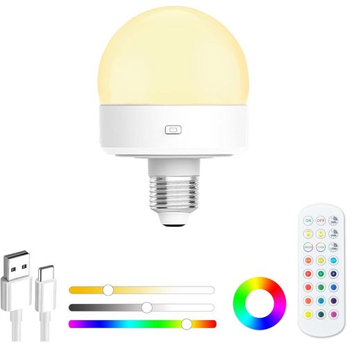 E27 Ampoule Rechargeable Avec Telecommande-Ampoule Led Sur Batterie Intrieur Ampoule Sans Fil Dimable Rgb Ampoules Pour Lampesmurales Lampes De Table Lampes De Sol Lustres(1 Unit)
