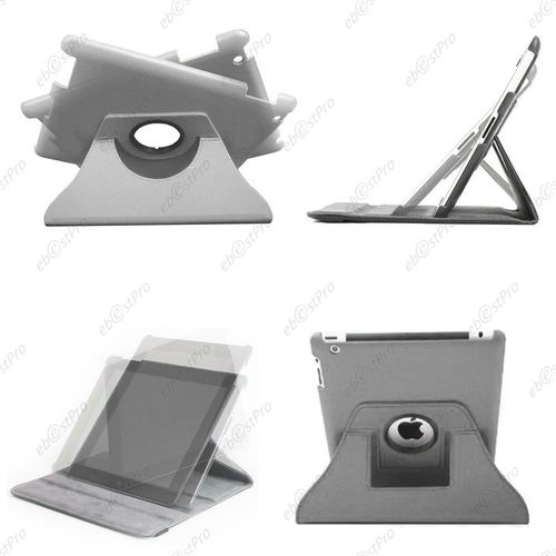 Ebeststar  1 Verre Tremp + Coque Etui Pu Cuir Housse Rotative Support  Rotation 360 Pour Apple Ipad 4 cran Retina, Ipad 4, Ipad 3, Ipad 2, Couleur Gris